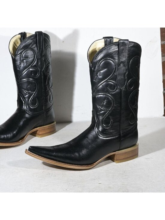 White Diamonds Other - Vintage Black Leather Cowboy Boots Deadstock New in Box Embroidered Shaft Men's